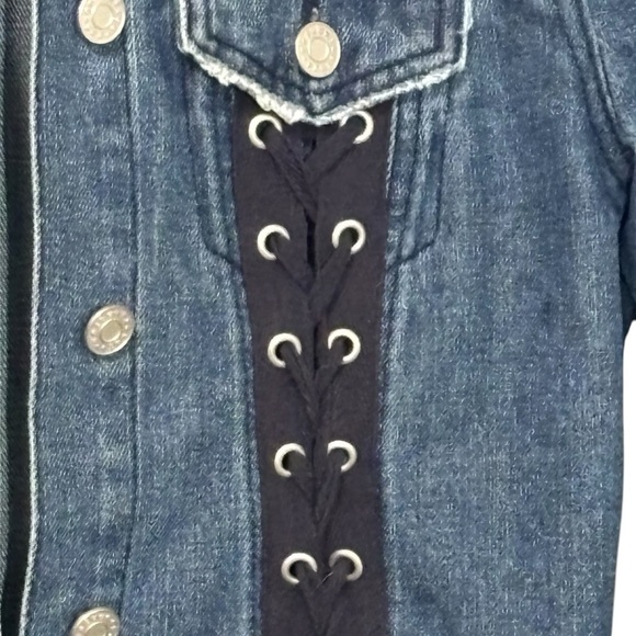REFUGE - SIZE XS (OVERSIZED) - DARK WASH DENIM WITH LACE-UP FRONT BLACK PANEL - Picture 7 of 10